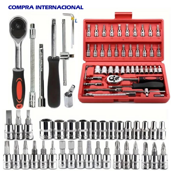 Kit Chaves Catraca Reversível Soquetes Maleta Profissional Cor Prateado