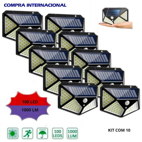 Lâmpada solar com sensor de movimento à prova d'água para jardim externo e pátio